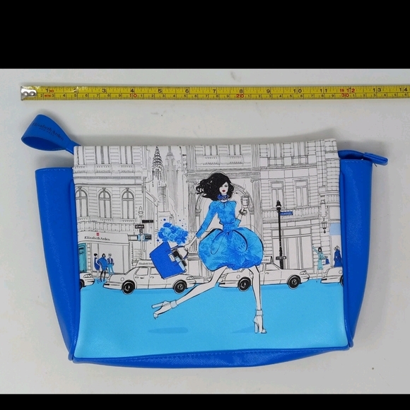Elizabeth Arden New York NY 5th Ave City Scene Cosmetic Travel Bag Purse Blue - Picture 4 of 4